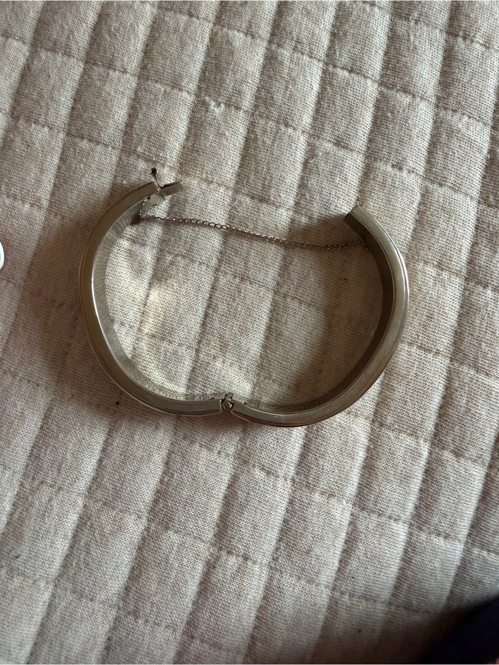 Silver Hinged Bangle Bracelet with Safety Chain